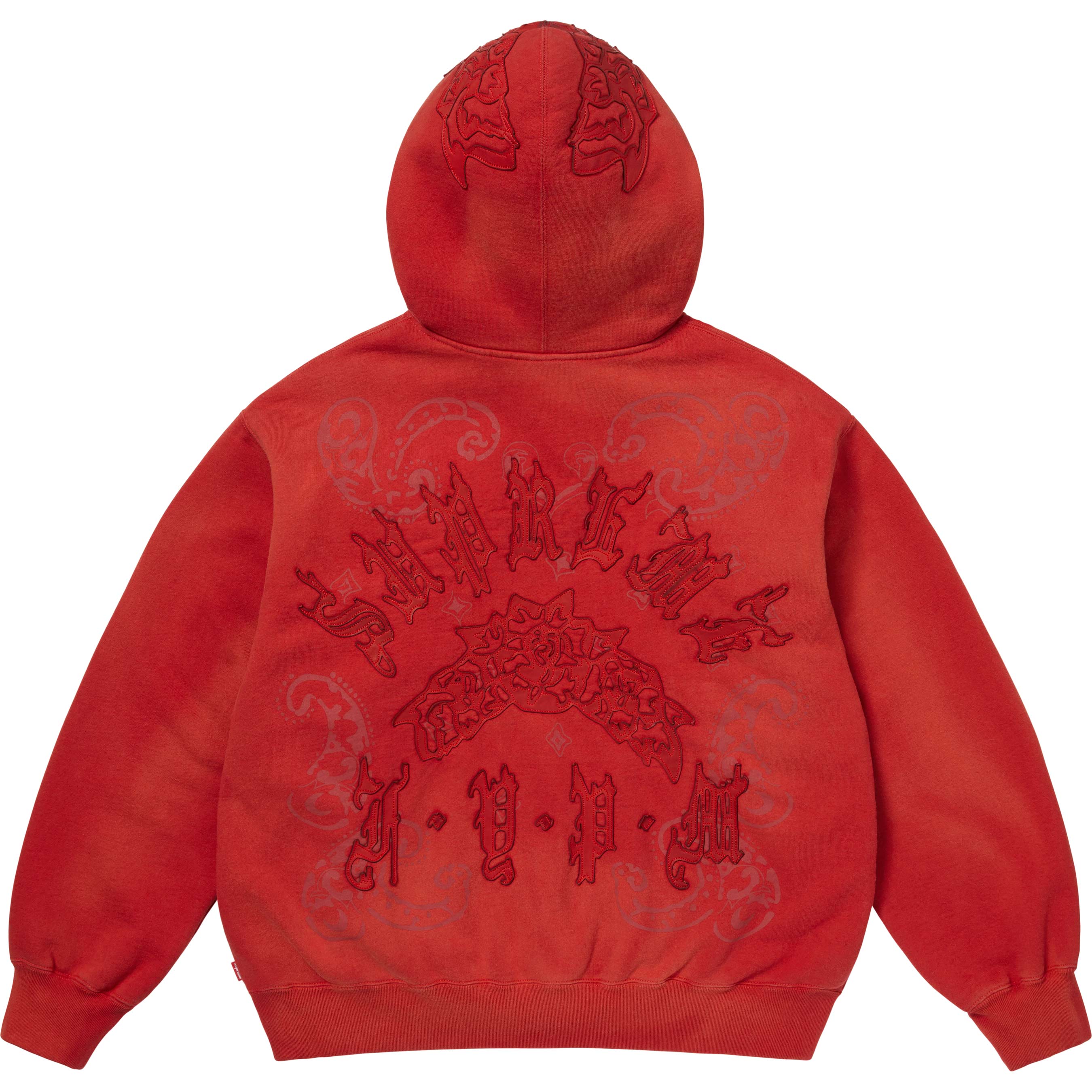 Leather Appliqué Zip Up Hooded Sweatshirt