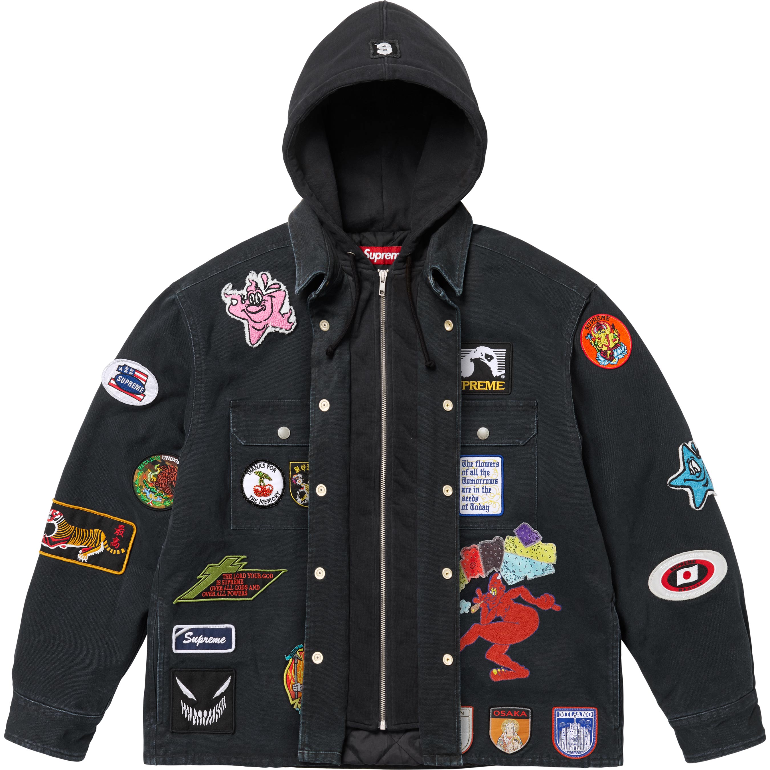 Patches Hooded Zip Up Shirt