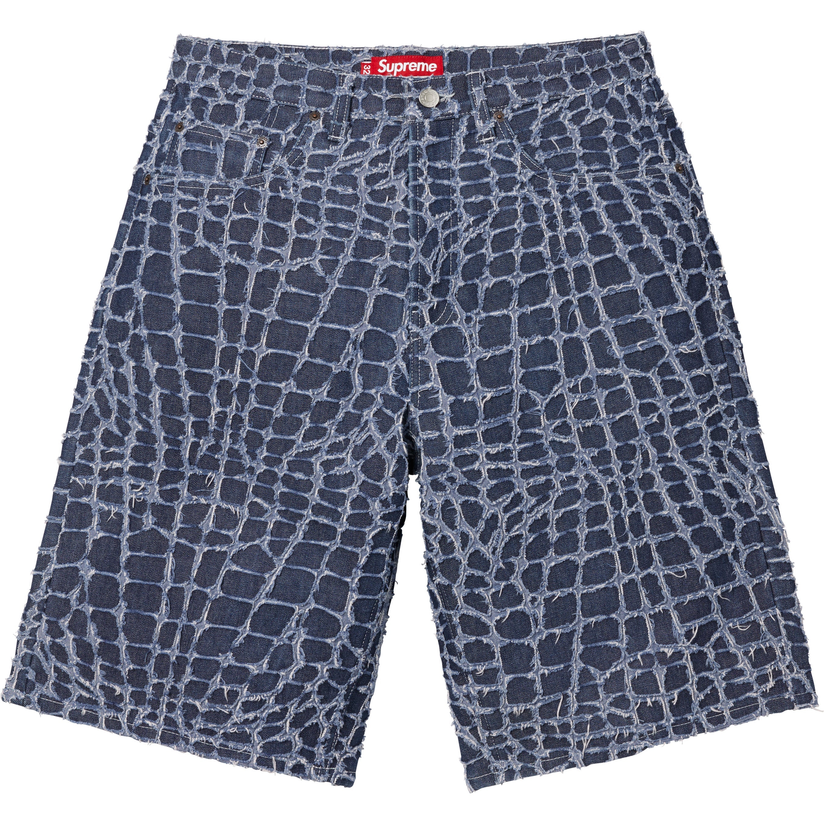 Frayed Croc Baggy Denim Short