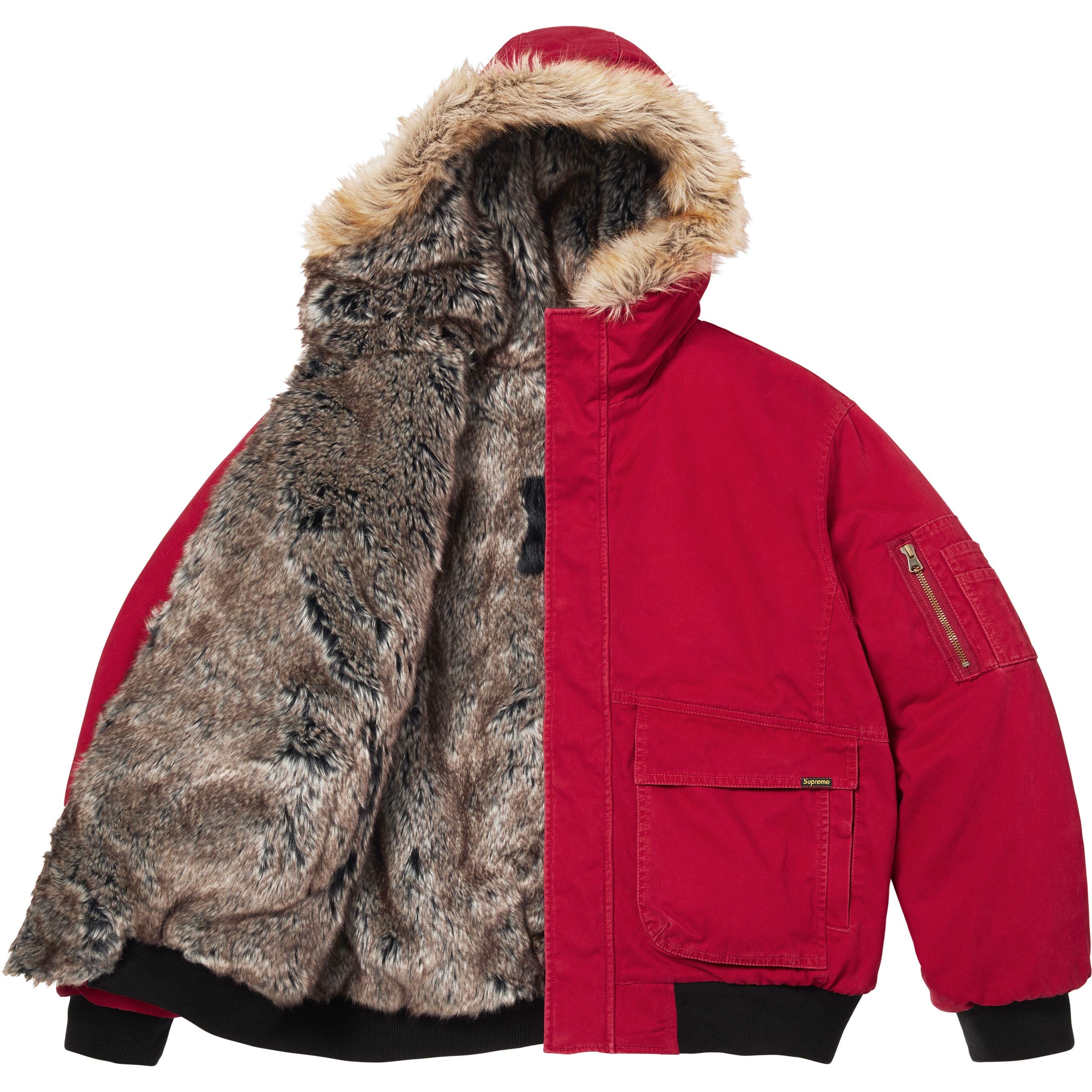 Reversible Faux Fur Hooded Work Jacket