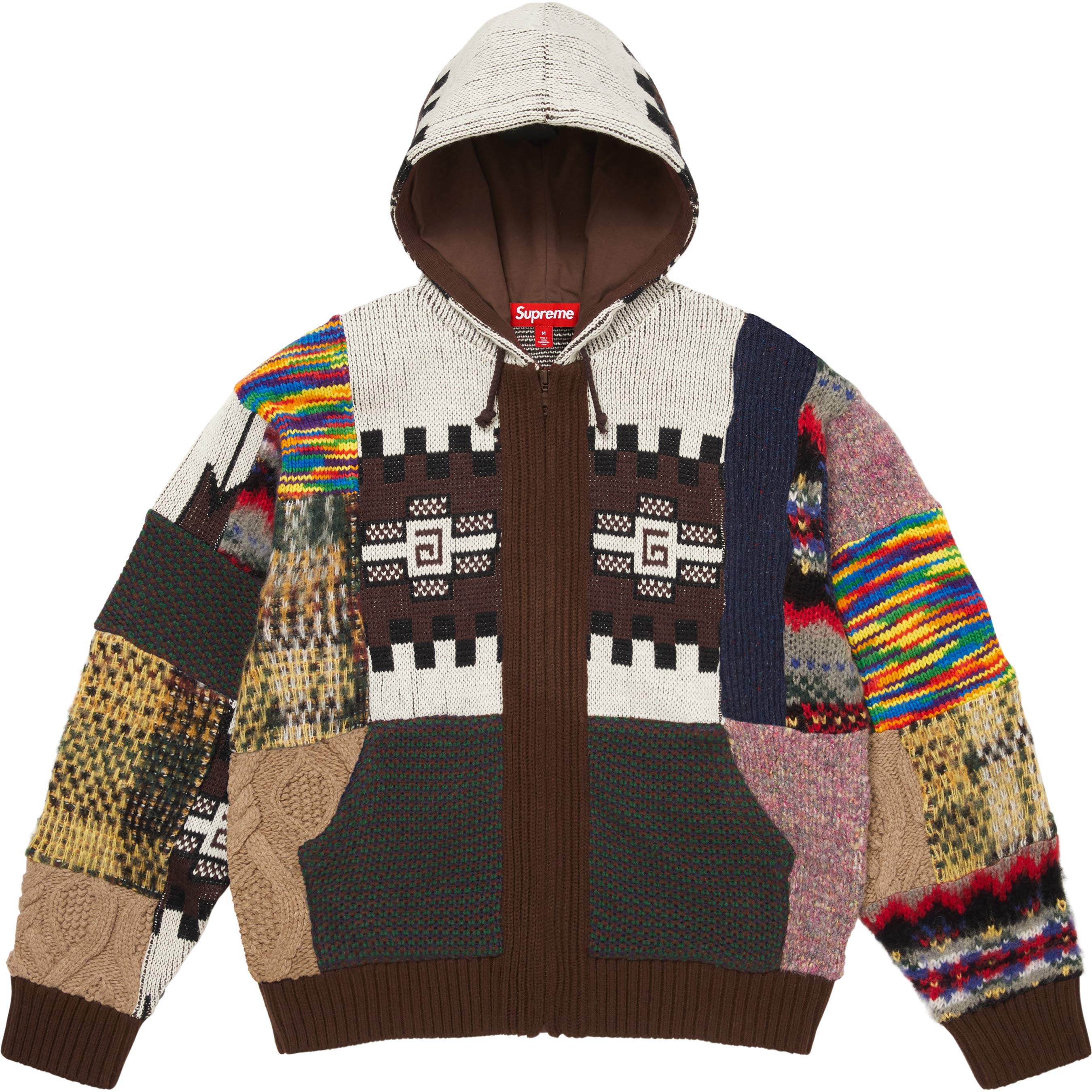 Patchwork Zip Up Hooded Sweater