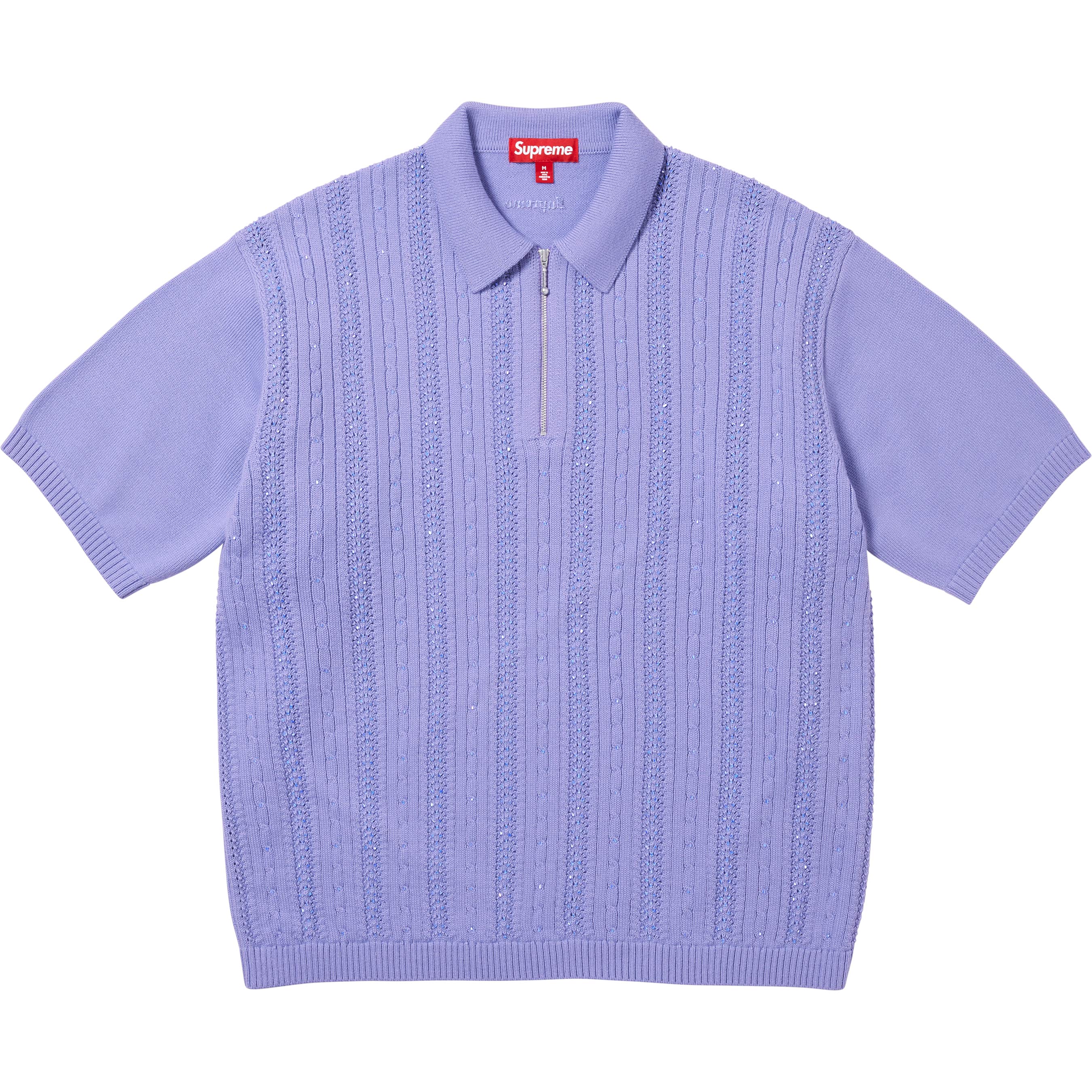 Beaded Zip S/S Polo Sweater
