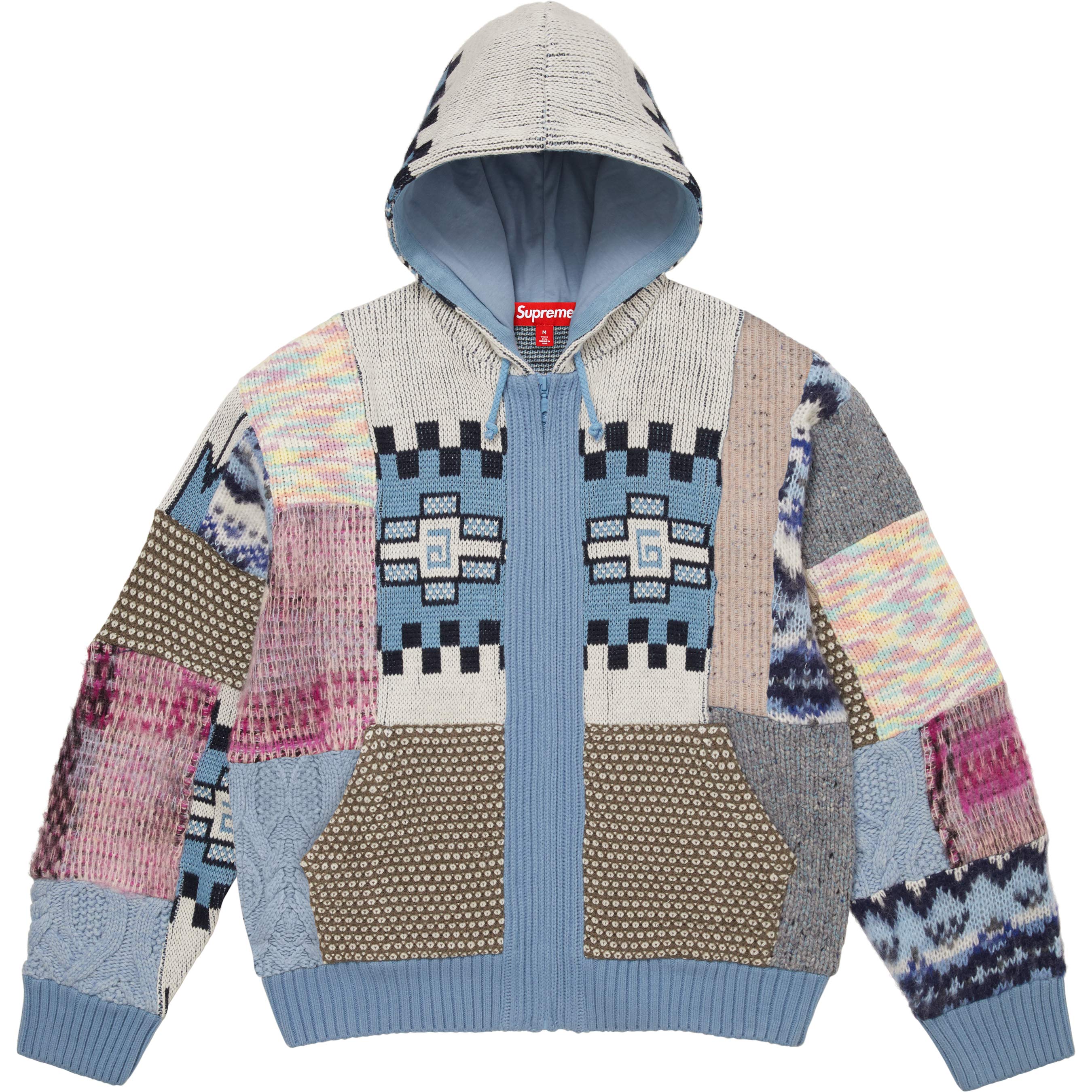 Patchwork Zip Up Hooded Sweater