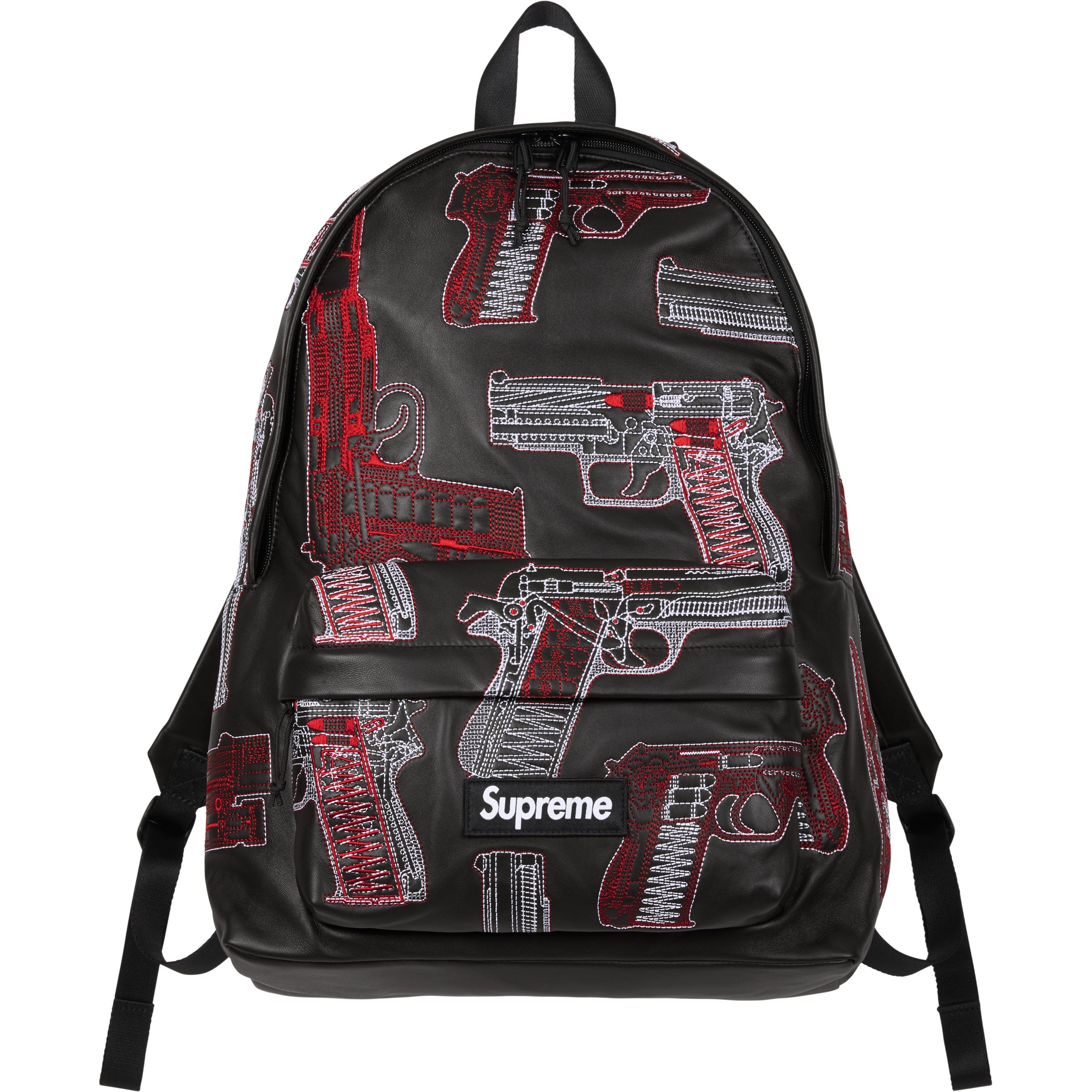 Guns Embroidered Leather Backpack