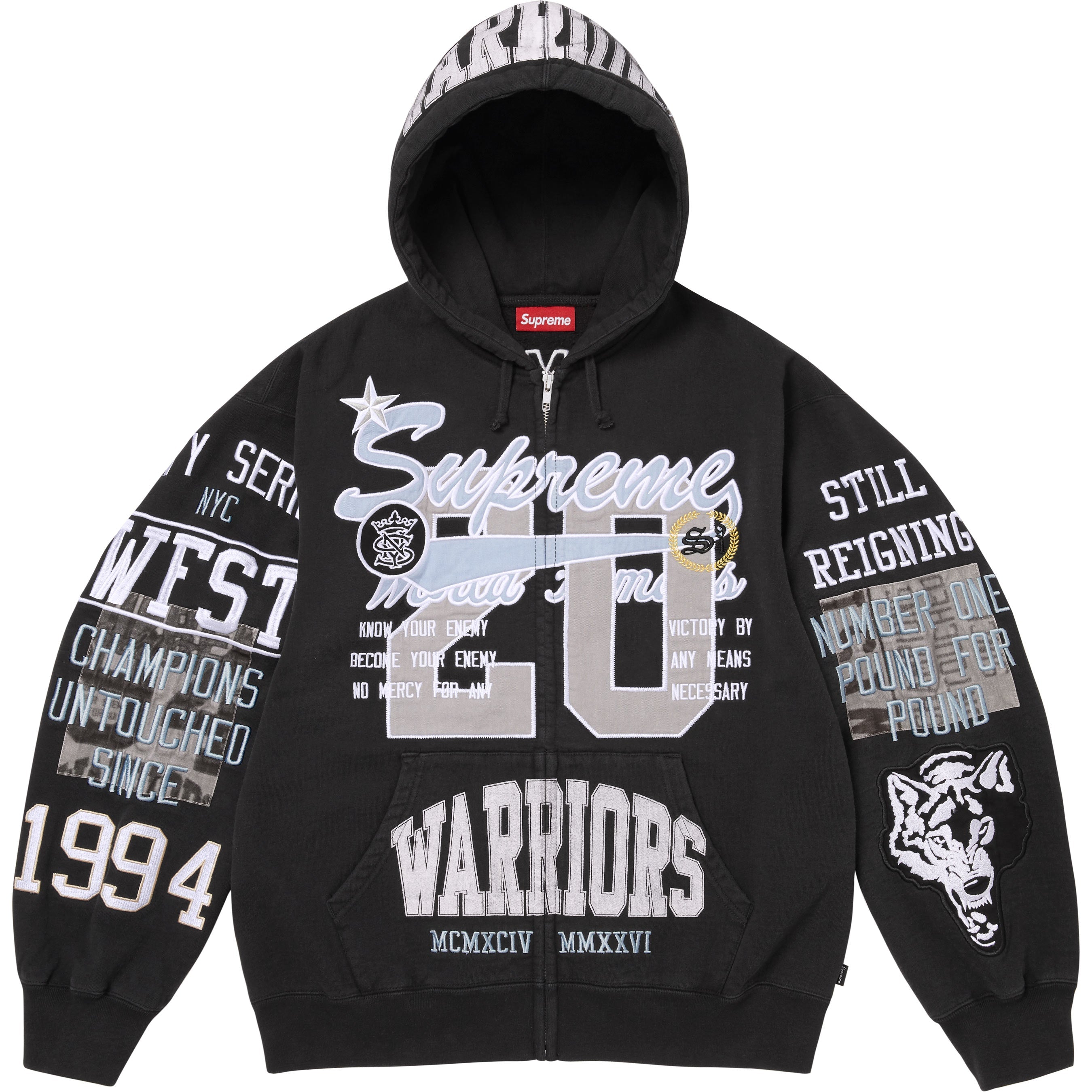 Warriors Appliqué Zip Up Hooded Sweatshirt