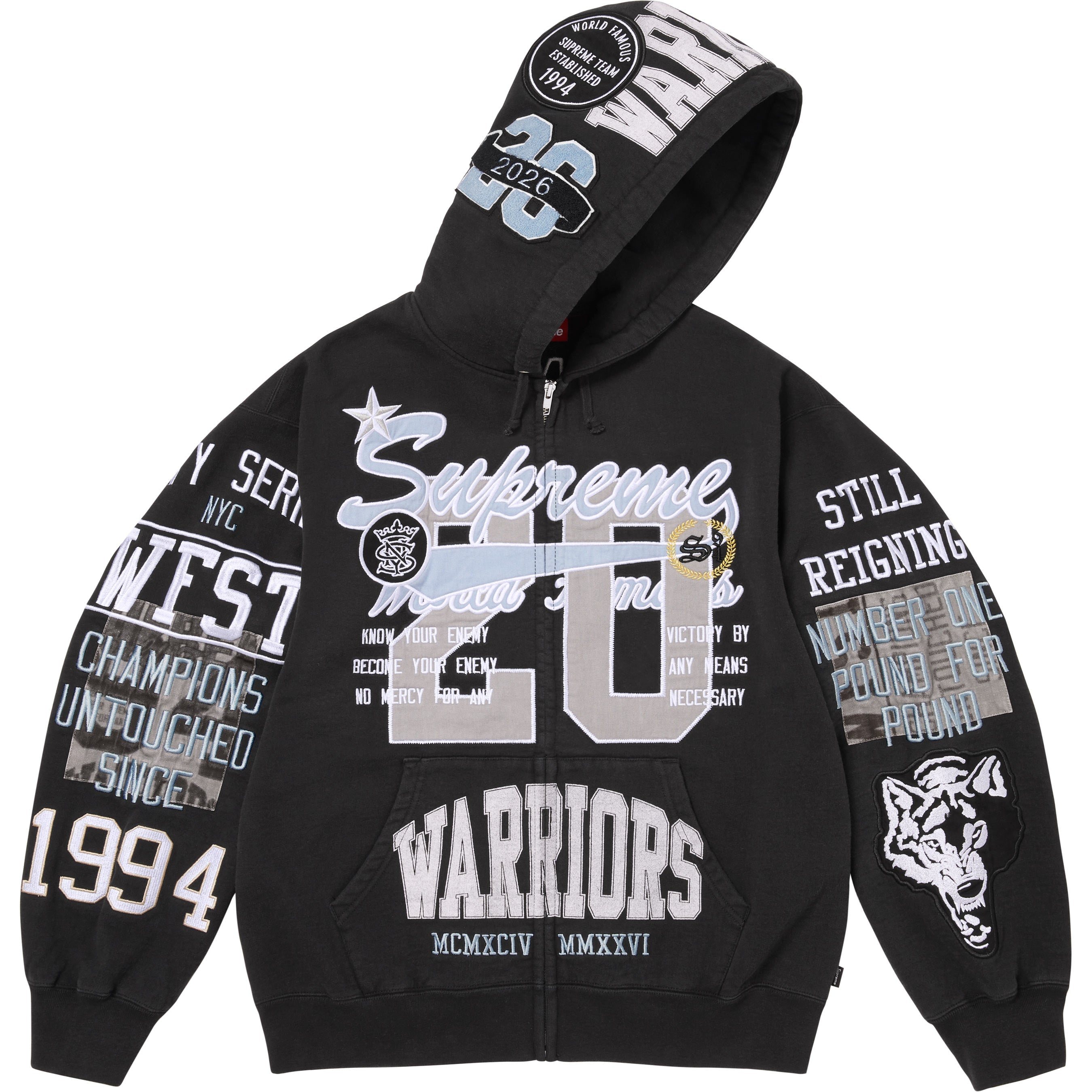 Warriors Appliqué Zip Up Hooded Sweatshirt