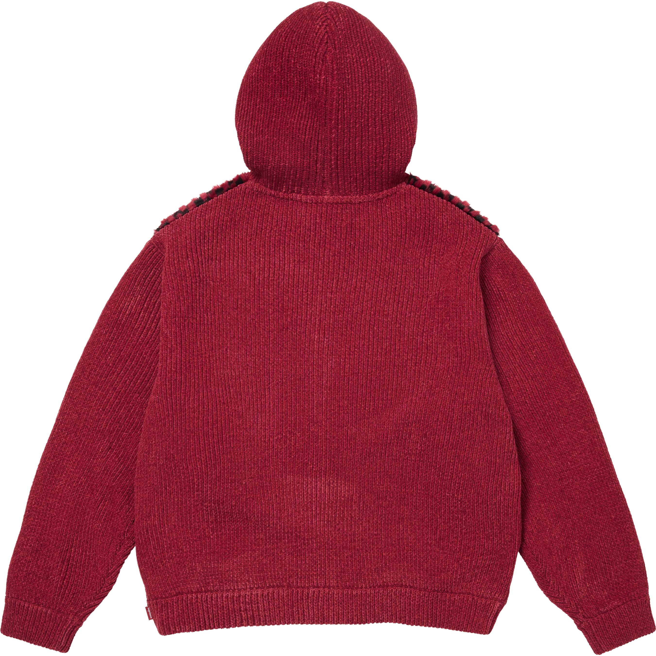 Checkerboard Faux Fur Zip Up Hooded Sweater