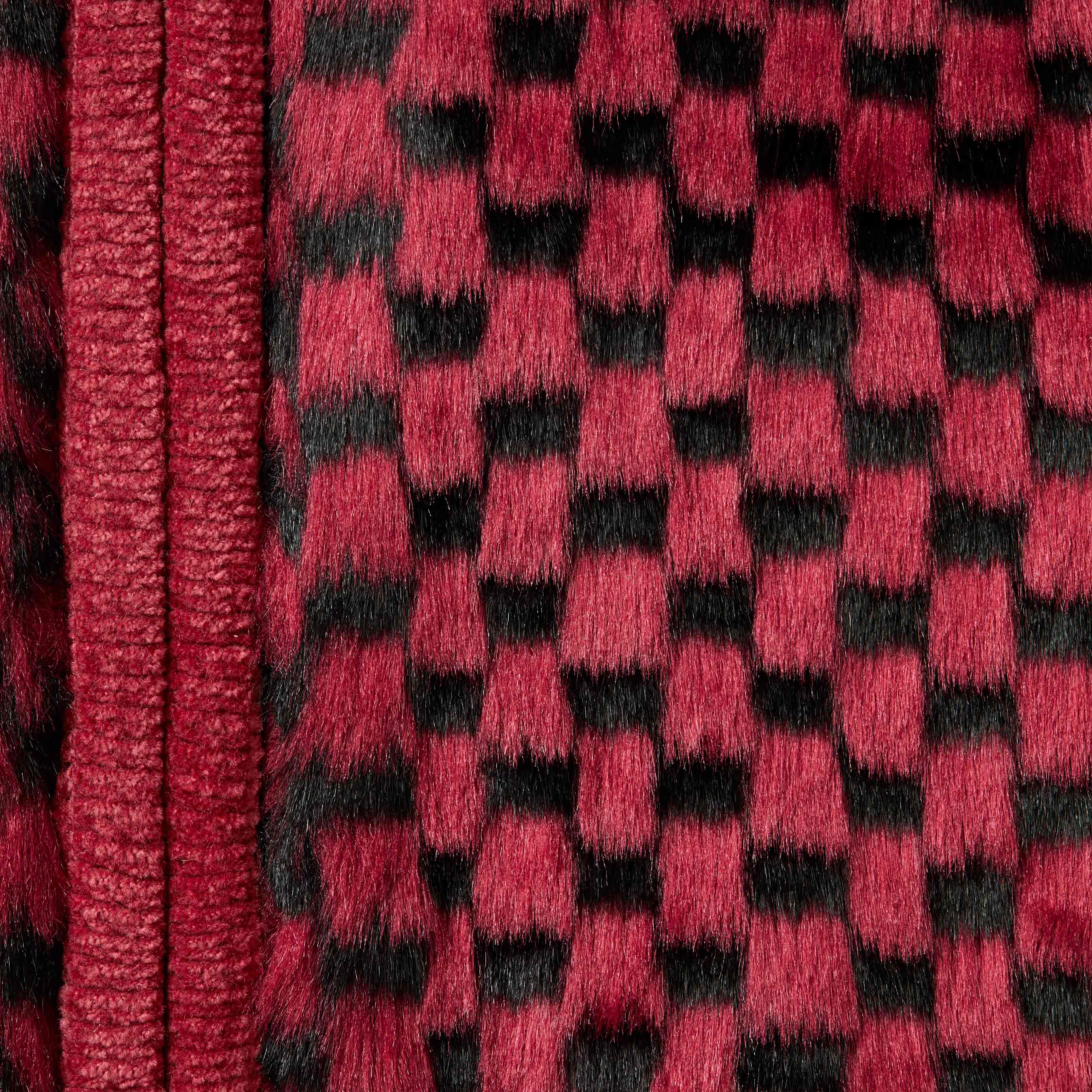 Checkerboard Faux Fur Zip Up Hooded Sweater