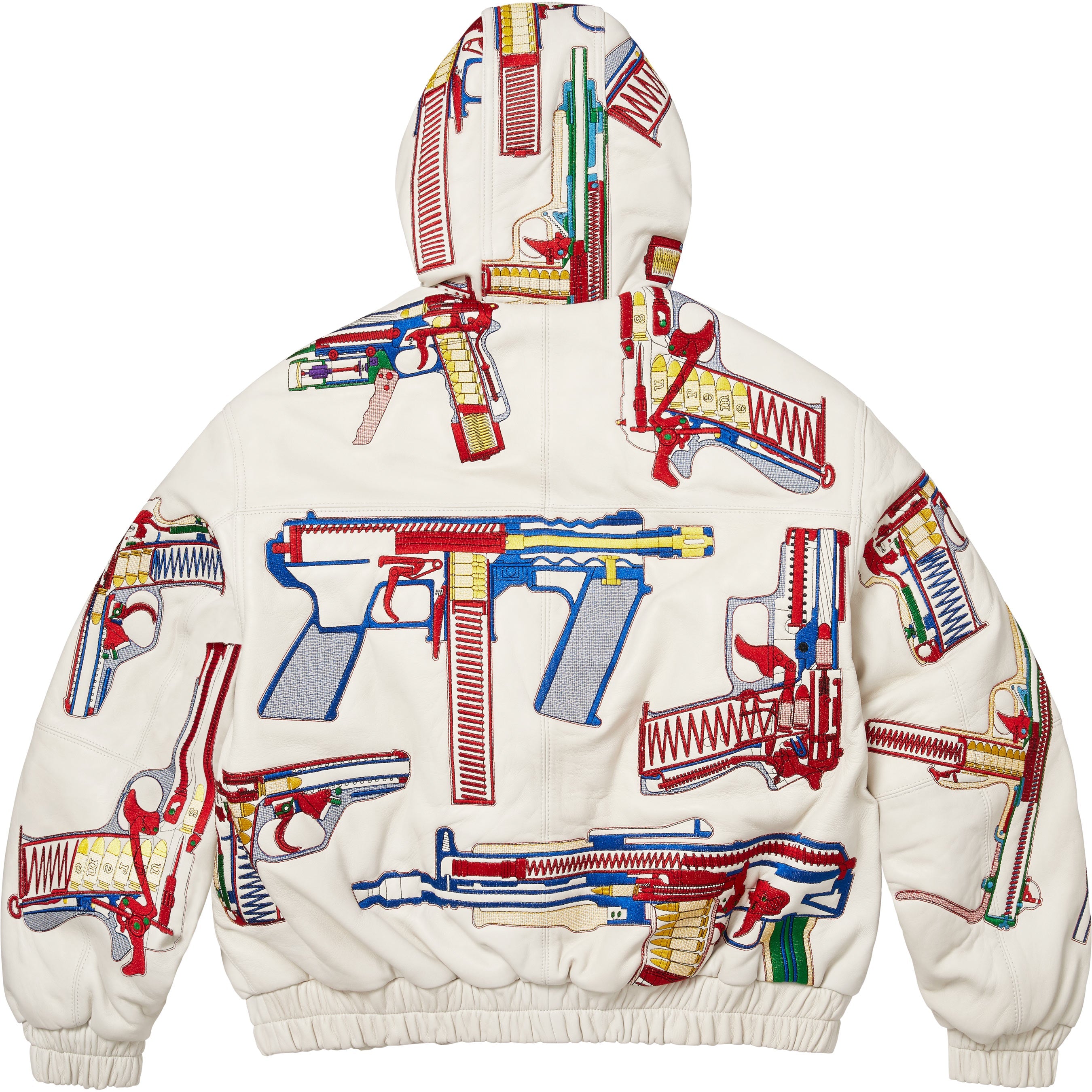 Guns Embroidered Hooded Leather Jacket