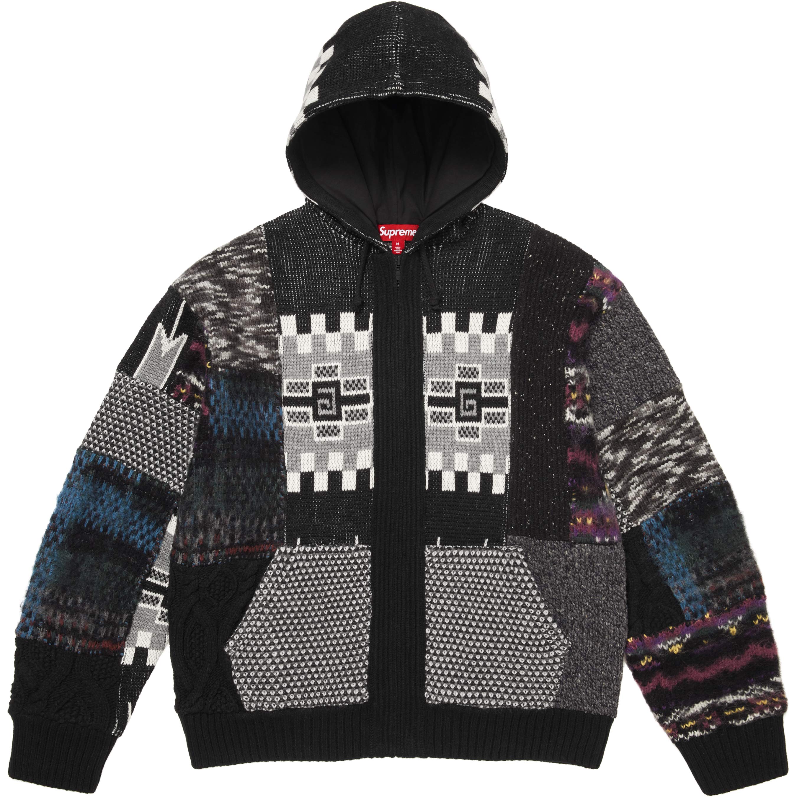 Patchwork Zip Up Hooded Sweater