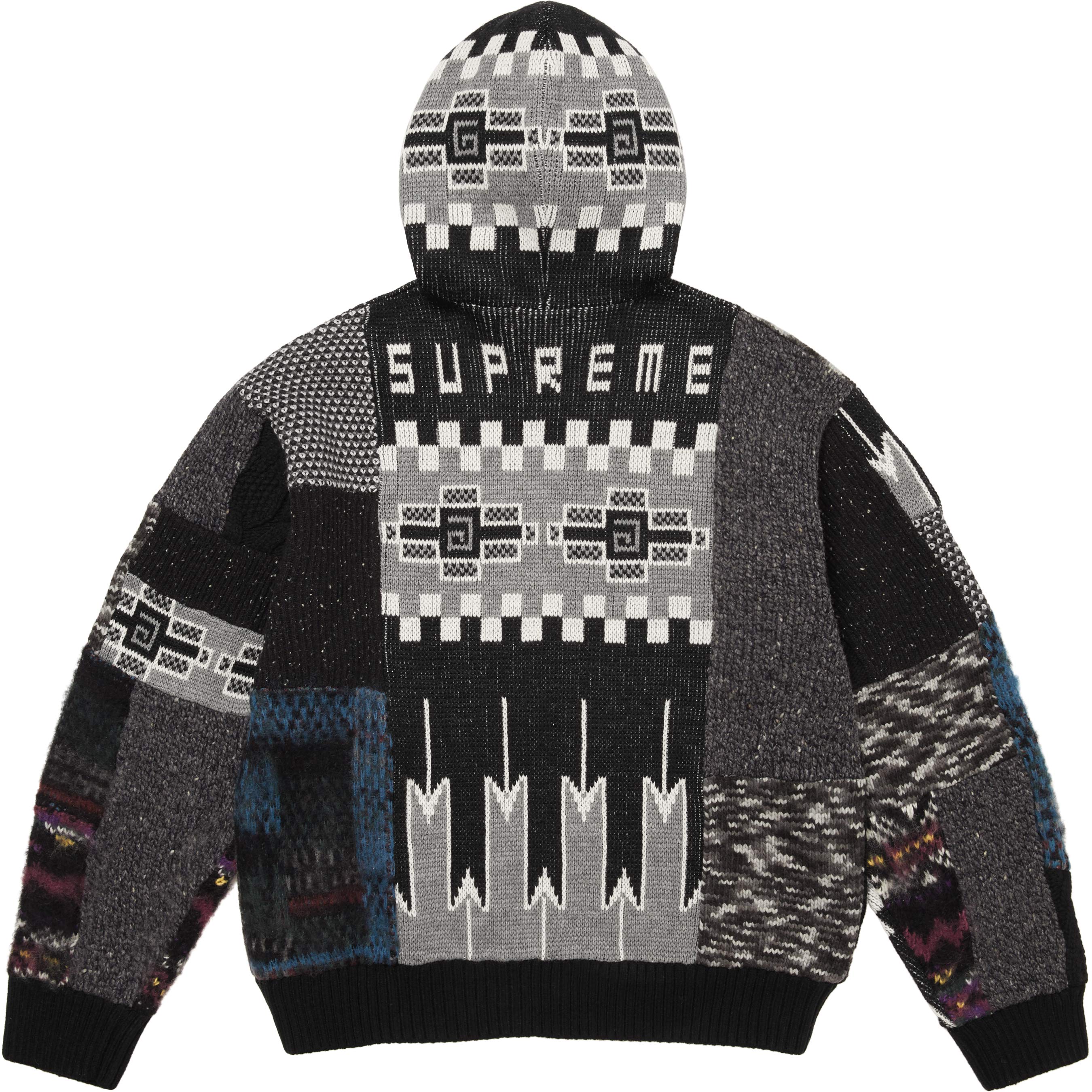 Patchwork Zip Up Hooded Sweater