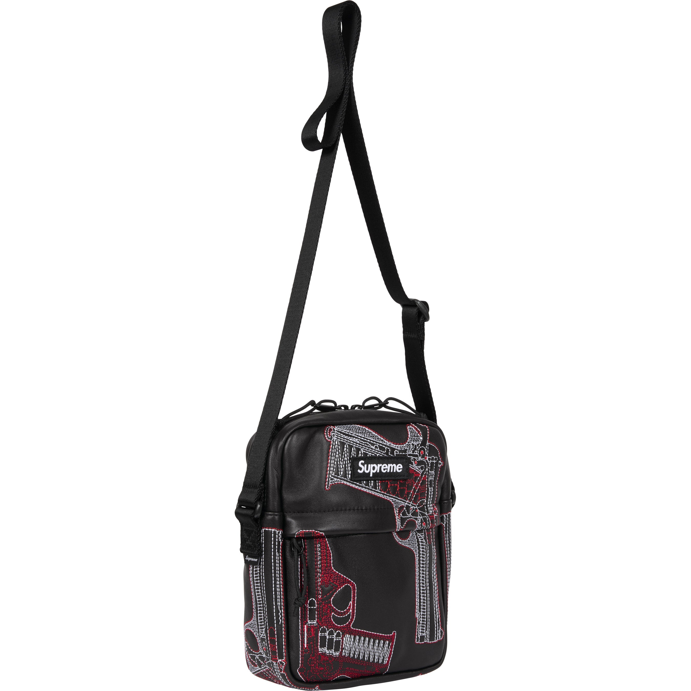 Guns Embroidered Leather Shoulder Bag