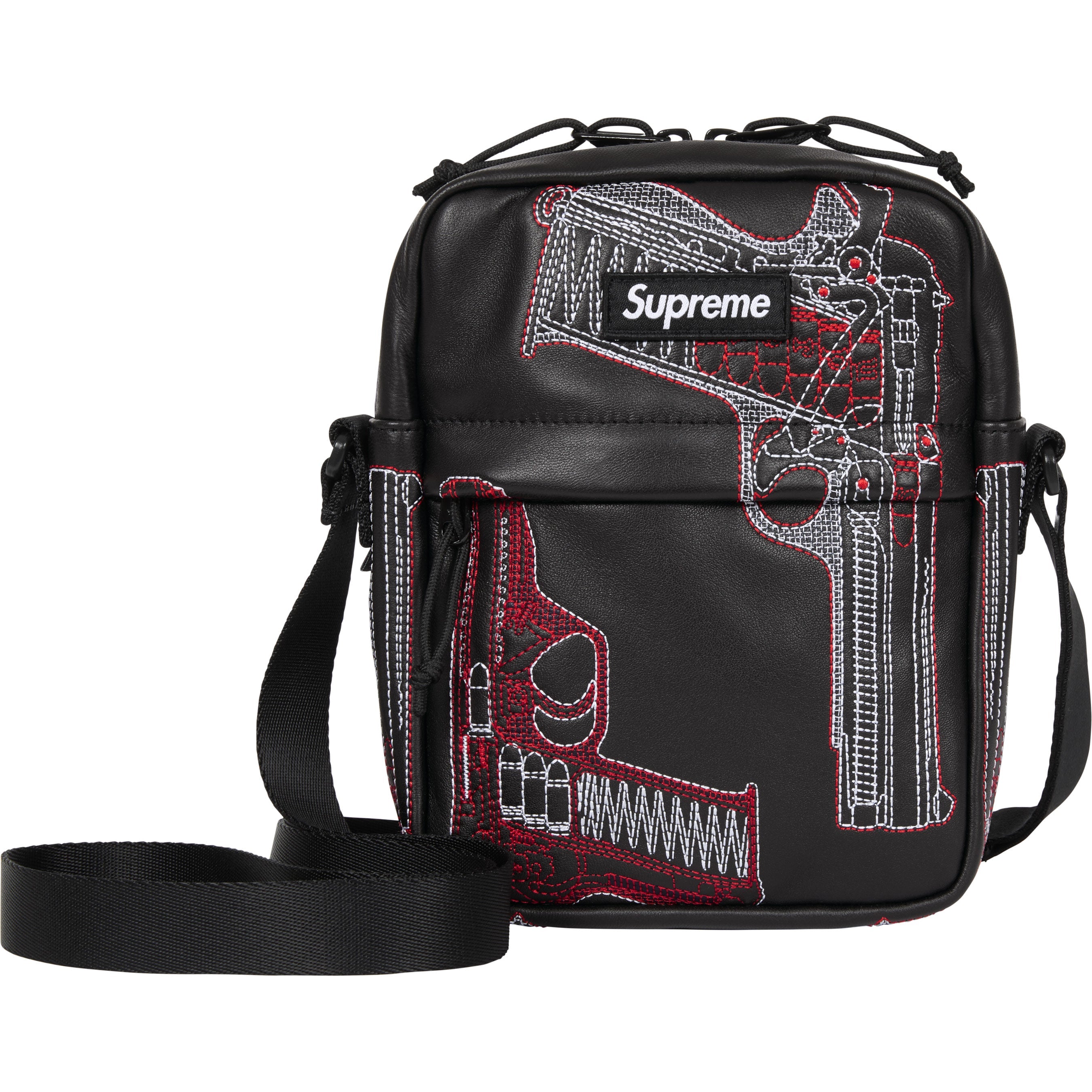 Guns Embroidered Leather Shoulder Bag