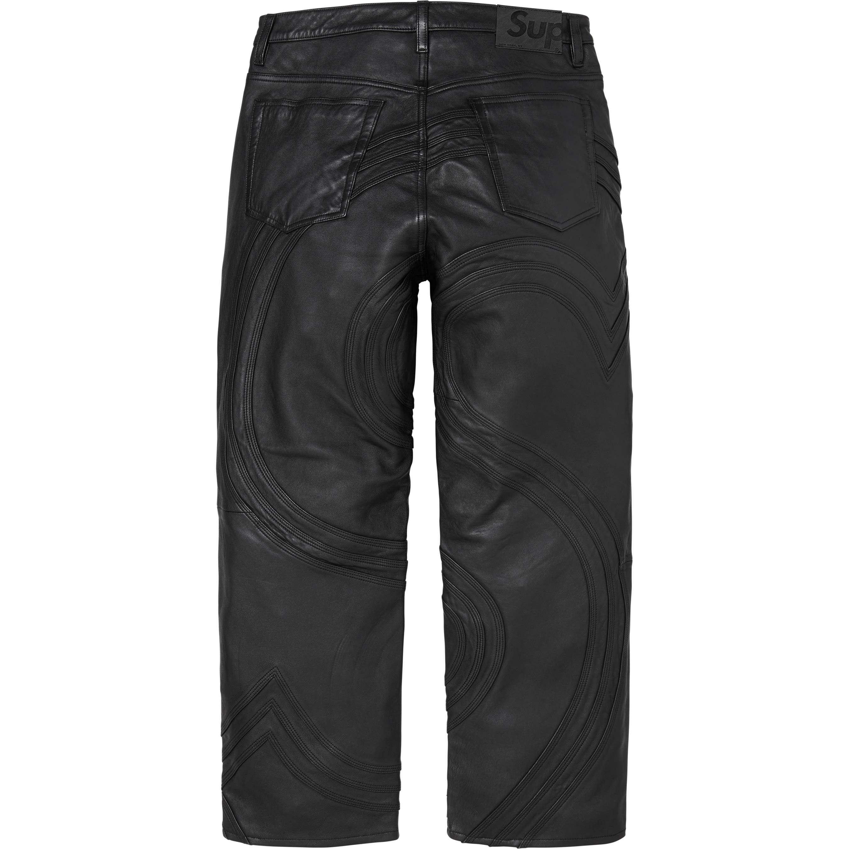 S Logo Leather Baggy 5-Pocket Jean