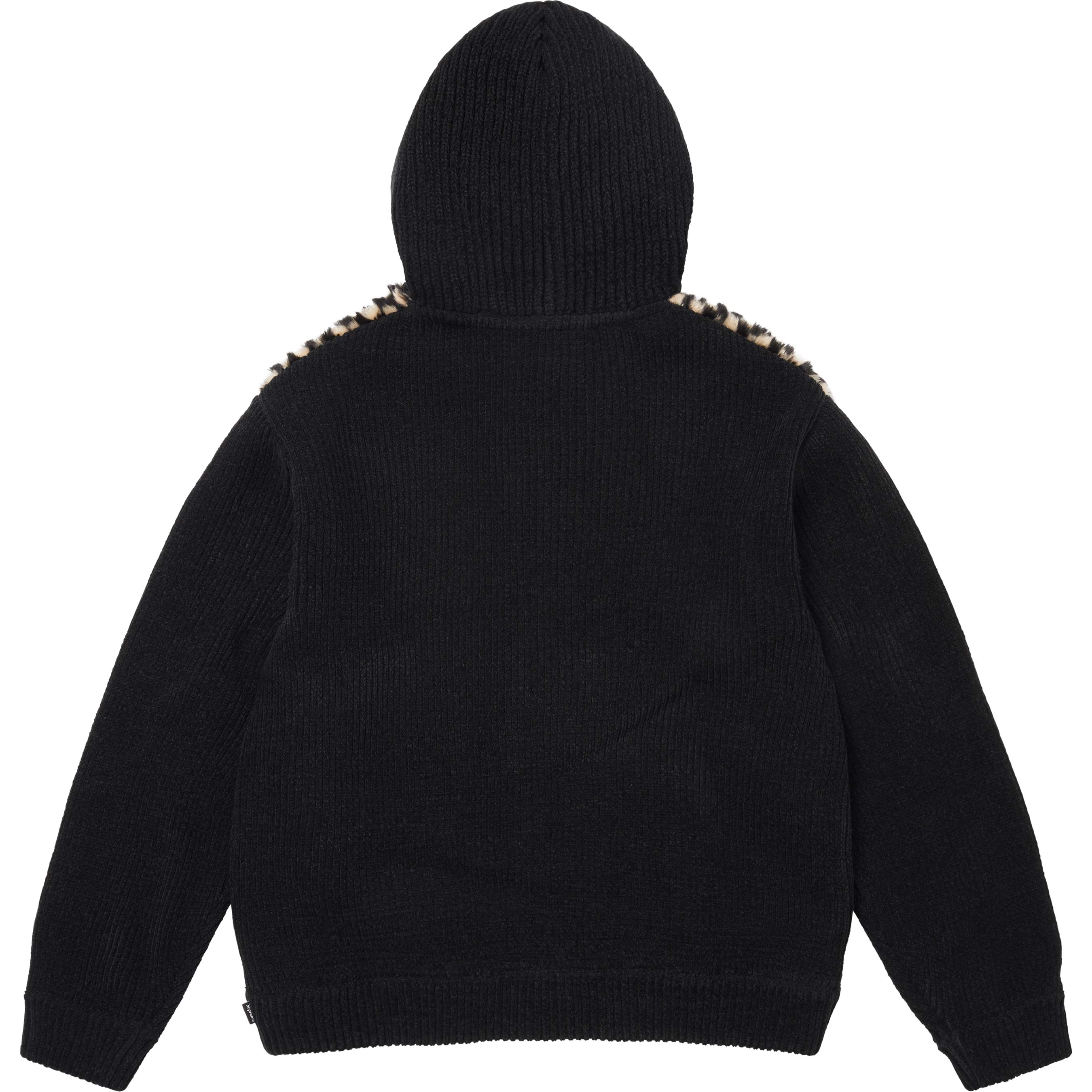 Checkerboard Faux Fur Zip Up Hooded Sweater