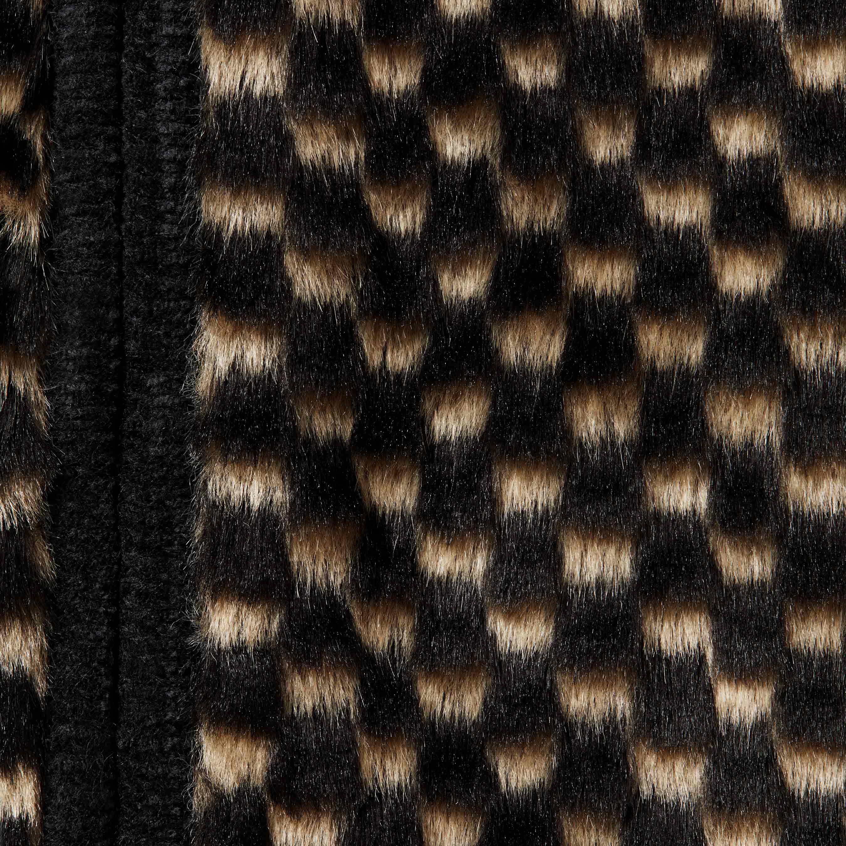 Checkerboard Faux Fur Zip Up Hooded Sweater