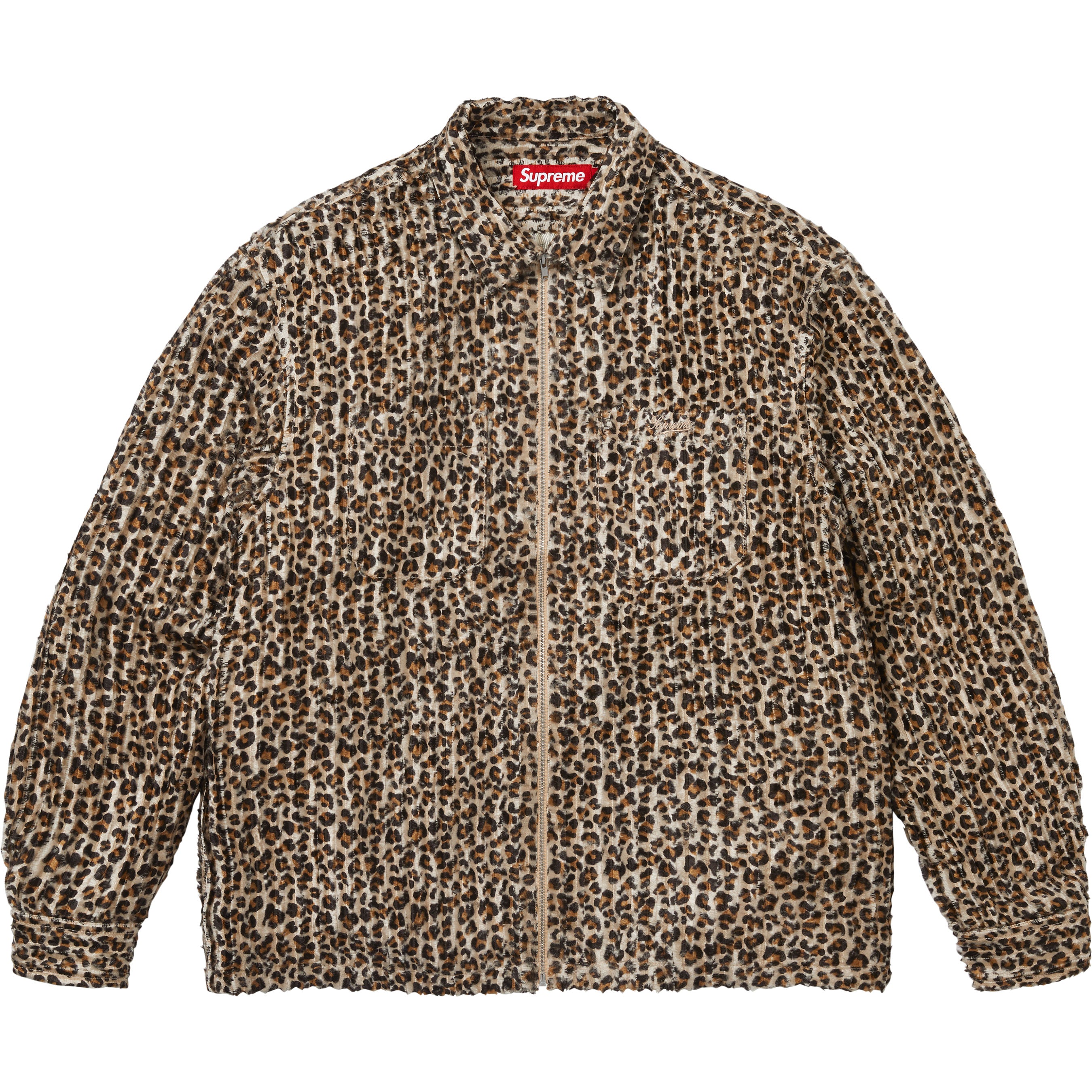 Leopard Frayed Zip Up Shirt