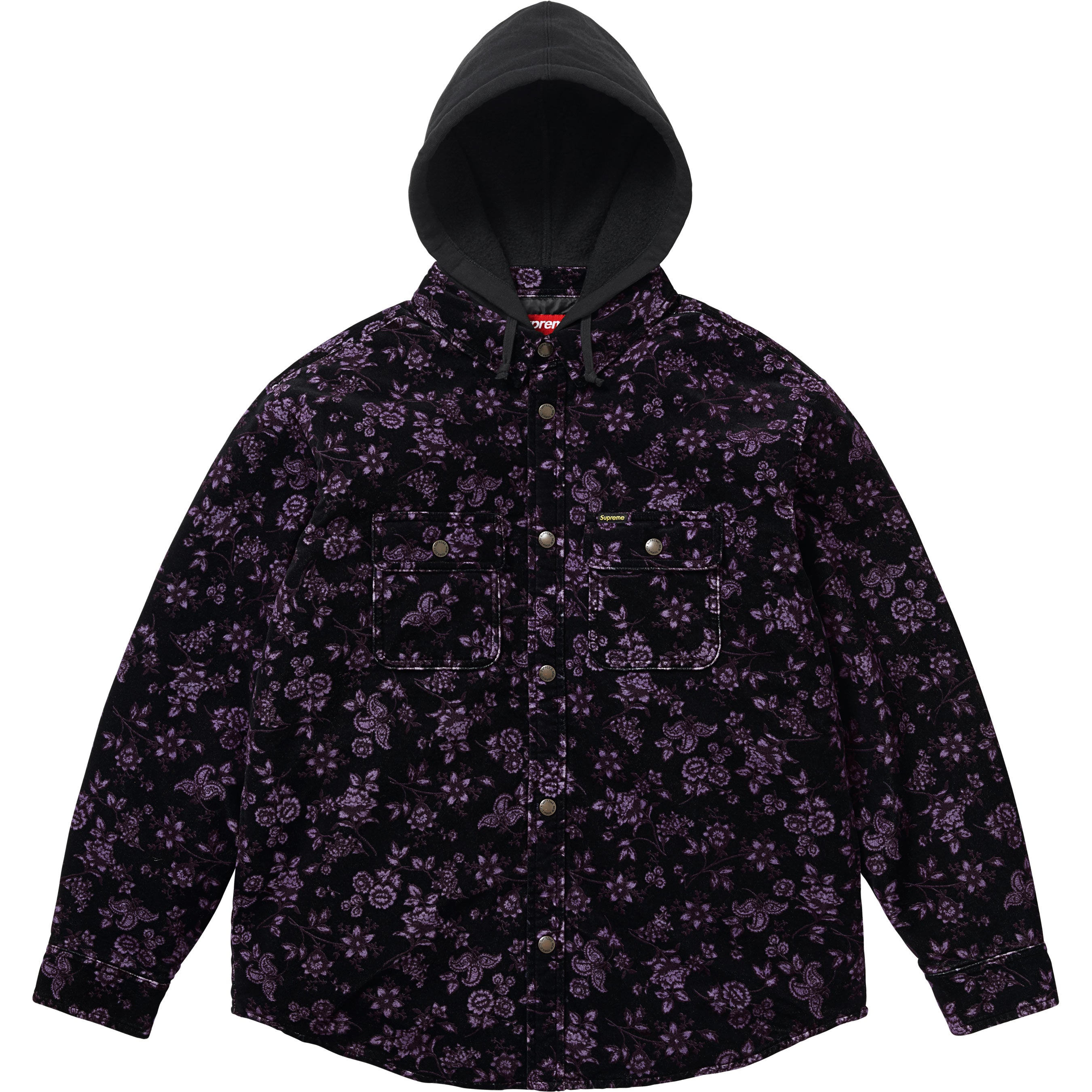 Quilted Lined Hooded Velvet Snap Shirt