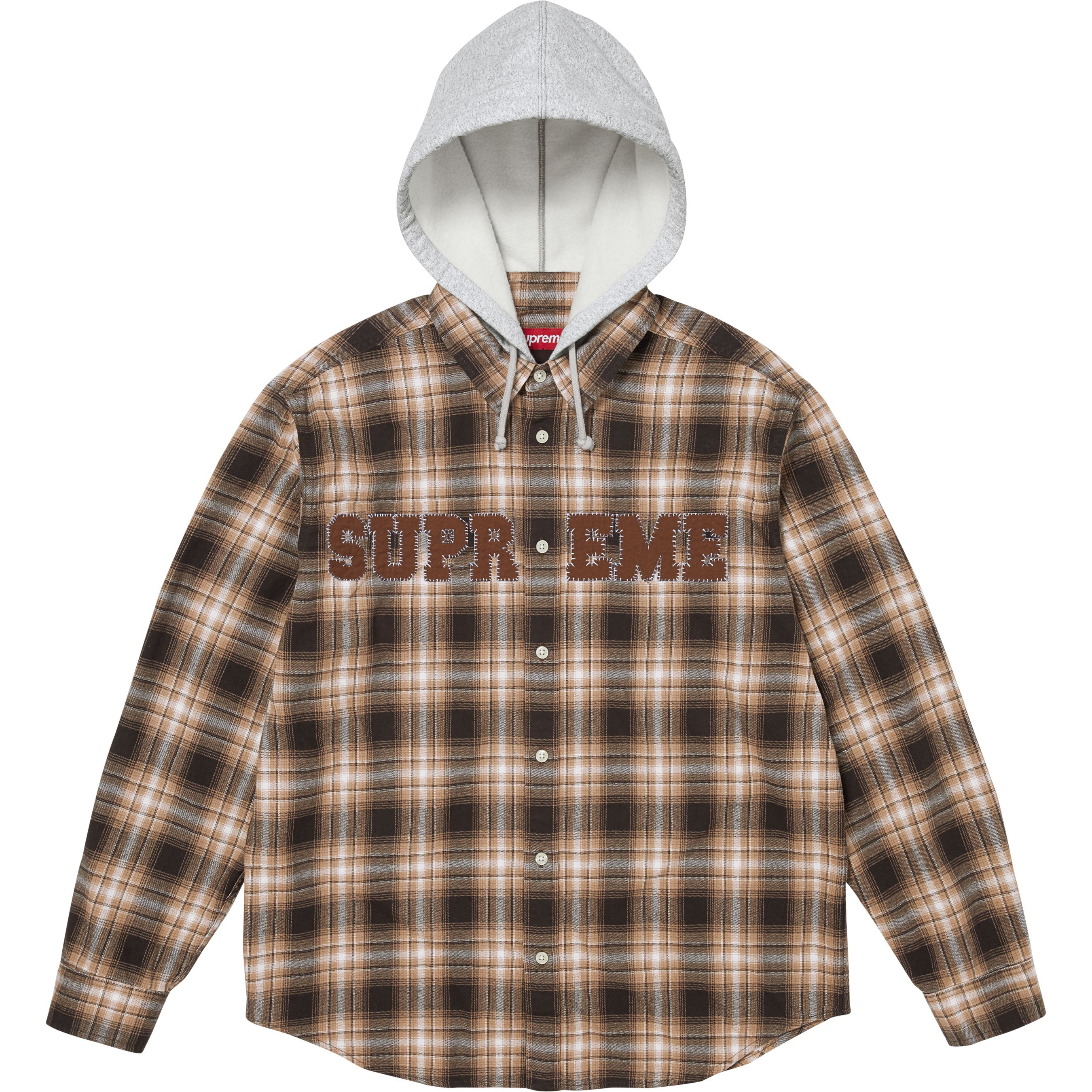 Appliqué Hooded Flannel Shirt