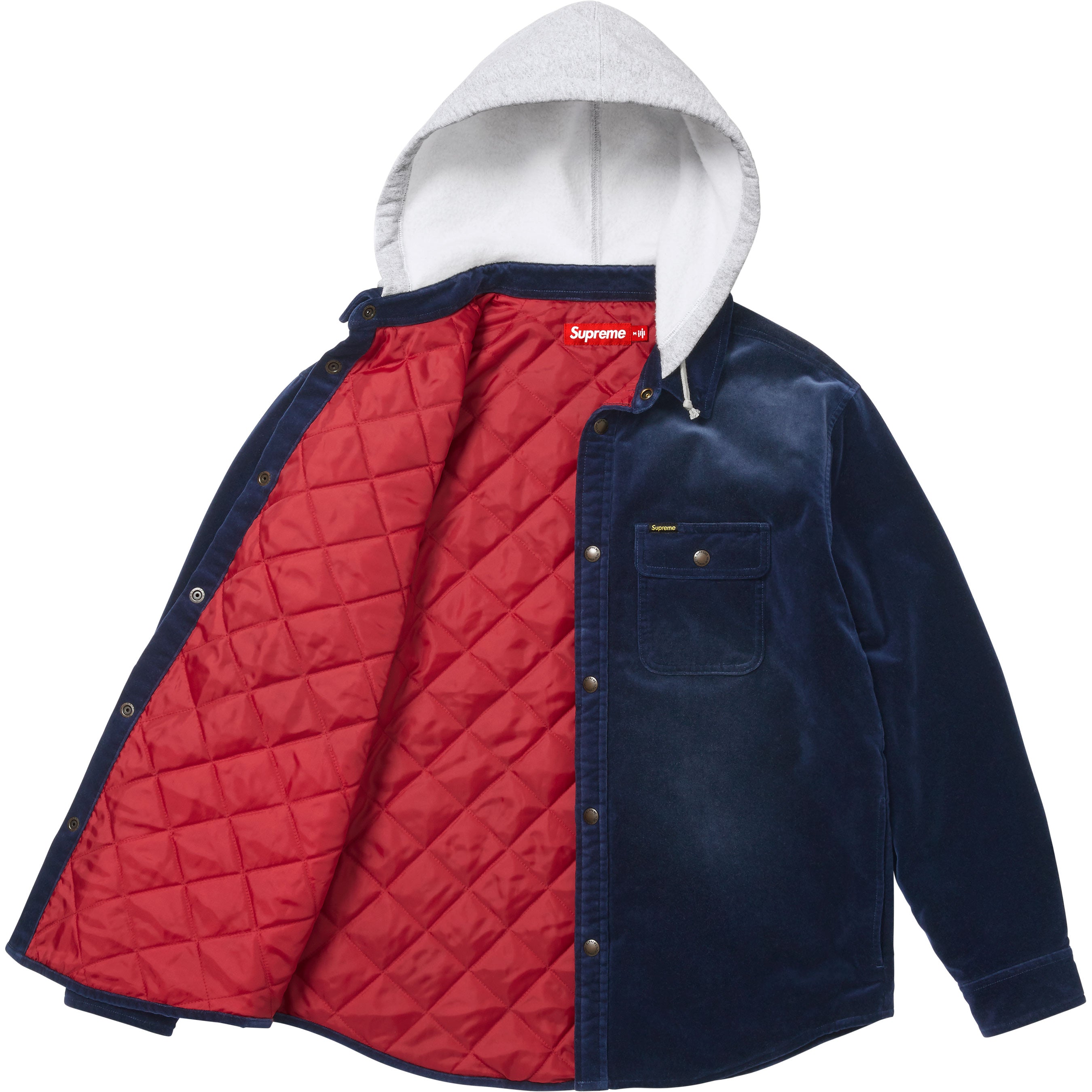 Quilted Lined Hooded Velvet Snap Shirt