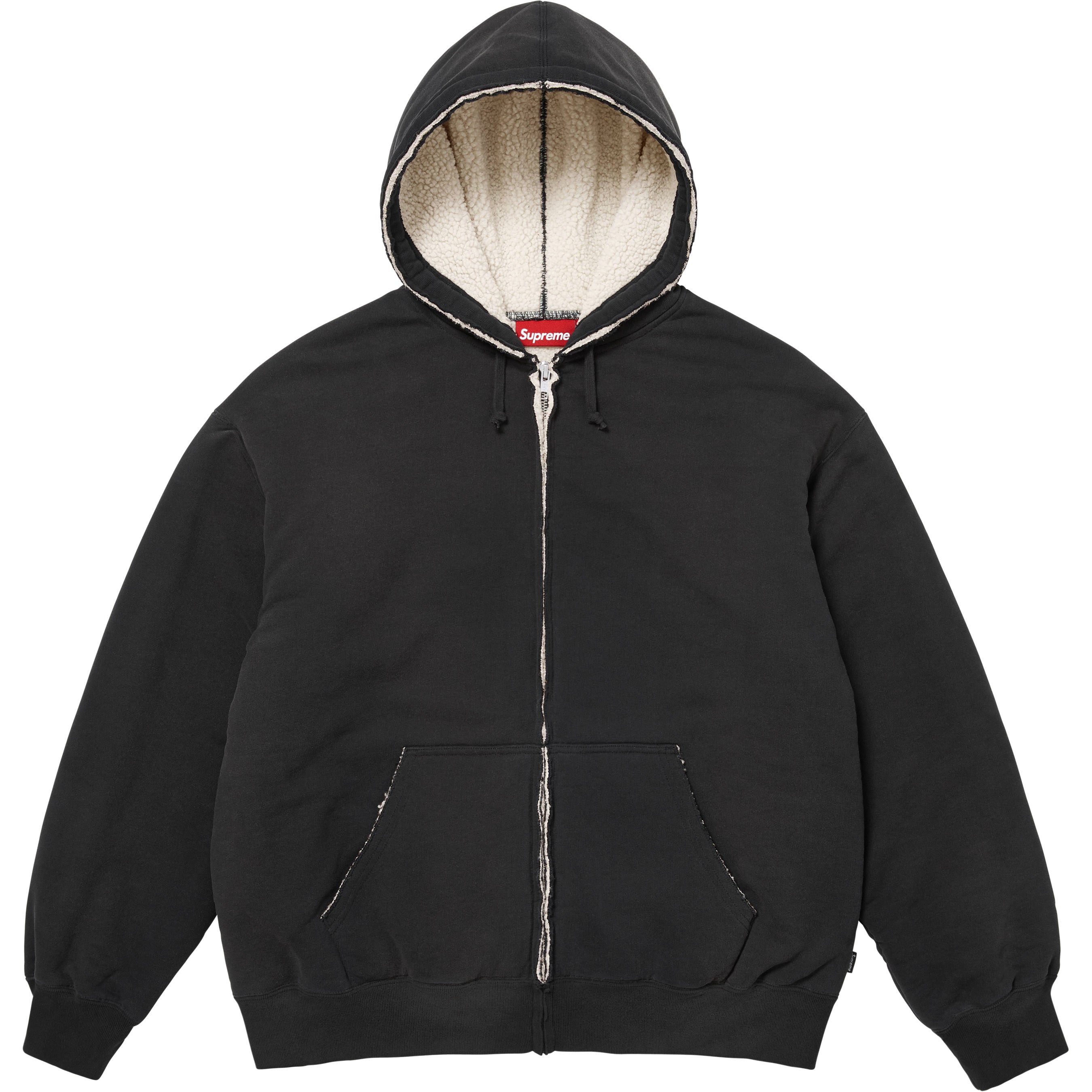 Shearling Lined Zip Up Hooded Sweatshirt