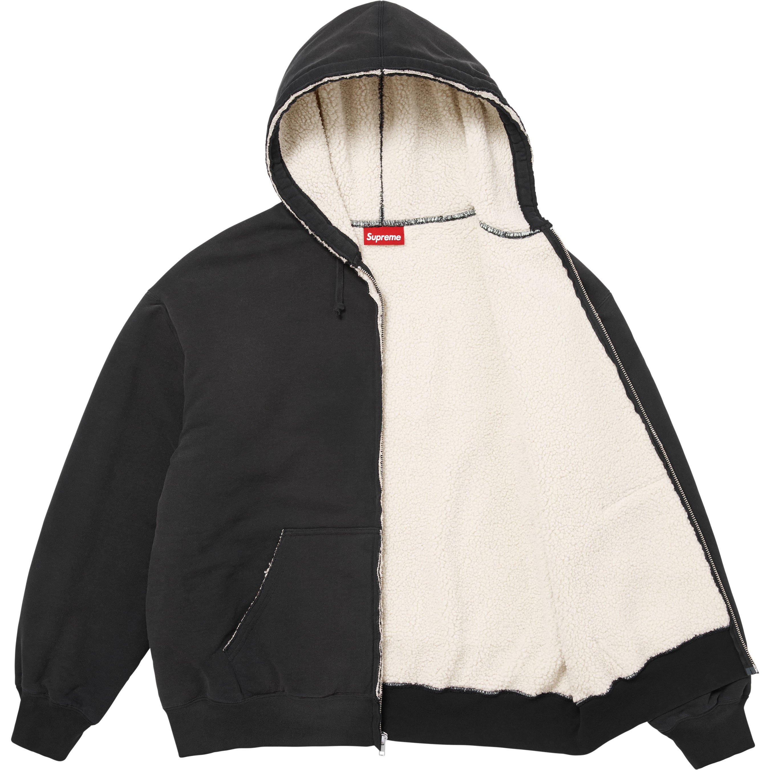 Shearling Lined Zip Up Hooded Sweatshirt