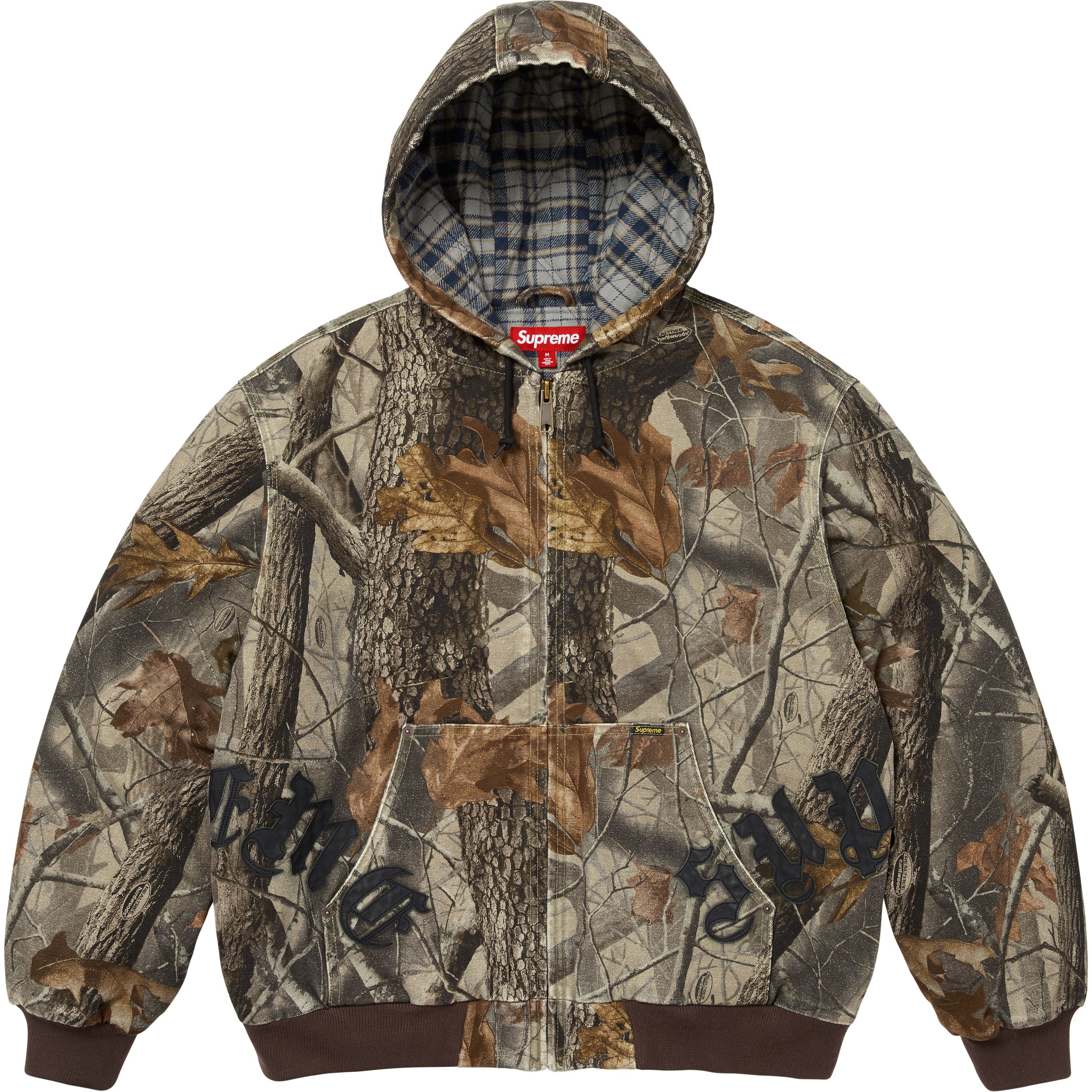 Leather Appliqué Hooded Work Jacket